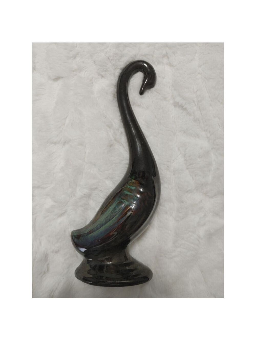 Japanese Vintage MCM Drip Glaze Black Iridescent Red Clay Swan Decor 70s